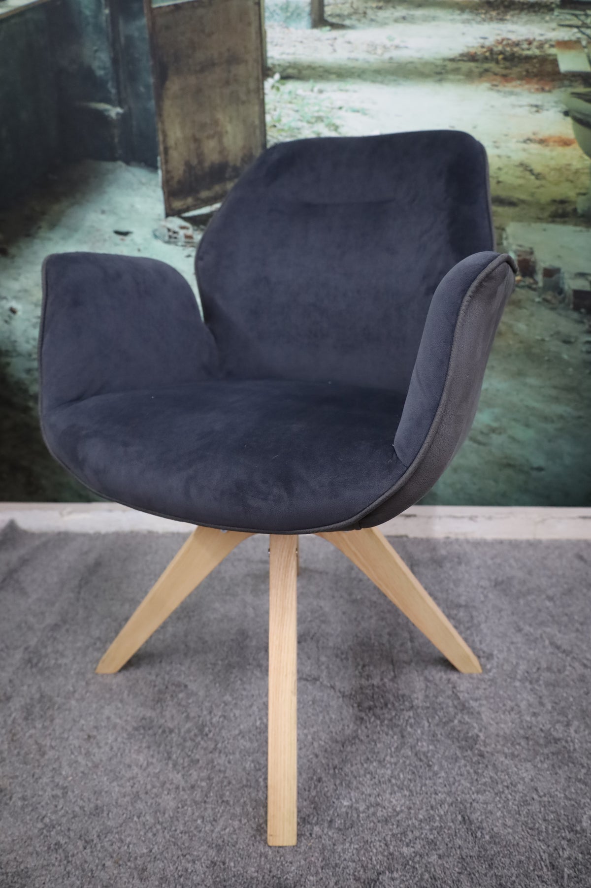 Esszimmerstuhl Stuhl +360° drehbar +Gestell Eiche + Armlehne – möbel-outlet-24